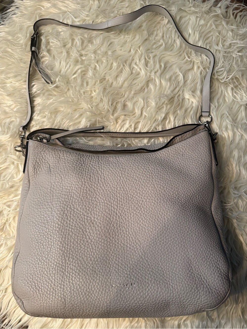 Coach Pebbled Leather Shoulder Bag in Light Grey
